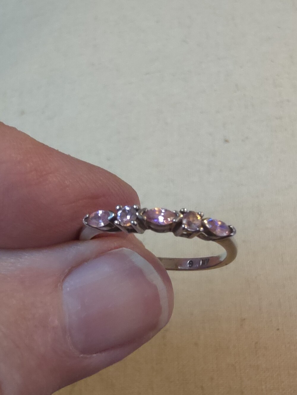 Sterling Silver 925 5 Pink Crystal Band Ring - Size 9